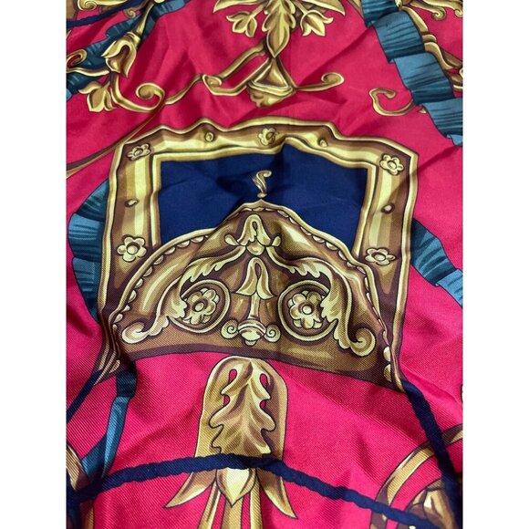 Daks Red Italian Silk Scarf With Gold Baroque Print - Picture 5 of 8